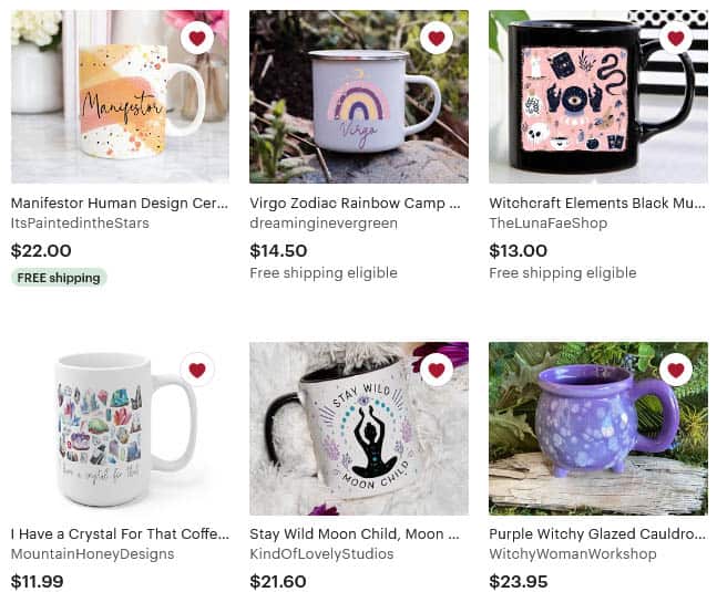 magical witchy mugs from etsy