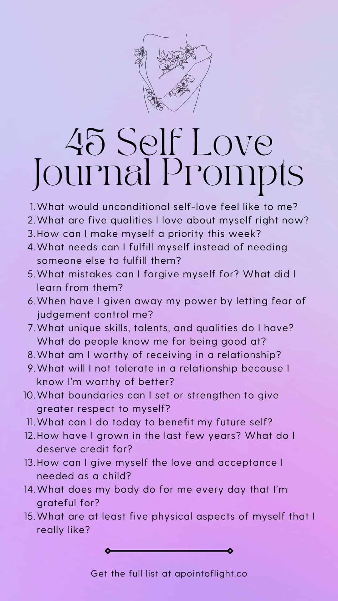 45 Self Love Journal Prompts - A Point of Light